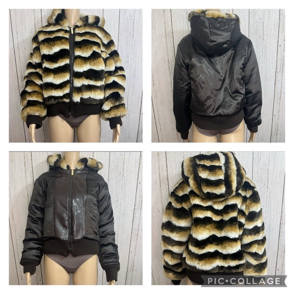COPY - UO Abalanche ReversibleFaux Fur Leather Hooded Jacket Hooded Coat Size M… - Picture 1 of 11